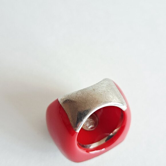 Angelique de Paris 925 Silver Zircon & Resin Red Square Ring Size 6 - Picture 11 of 12